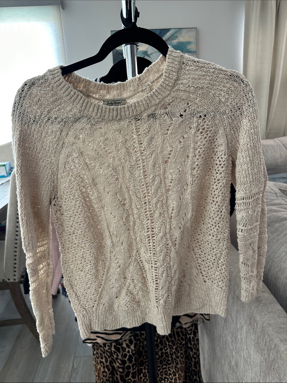 Lucky Brand Cream Cable Knit Scoop Sweater